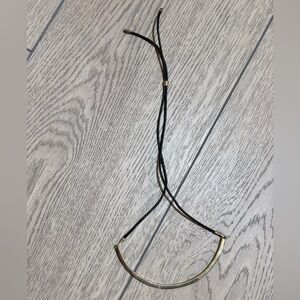 Elizabeth and James Gold Crescent Bar Necklace with Black Leather Cord